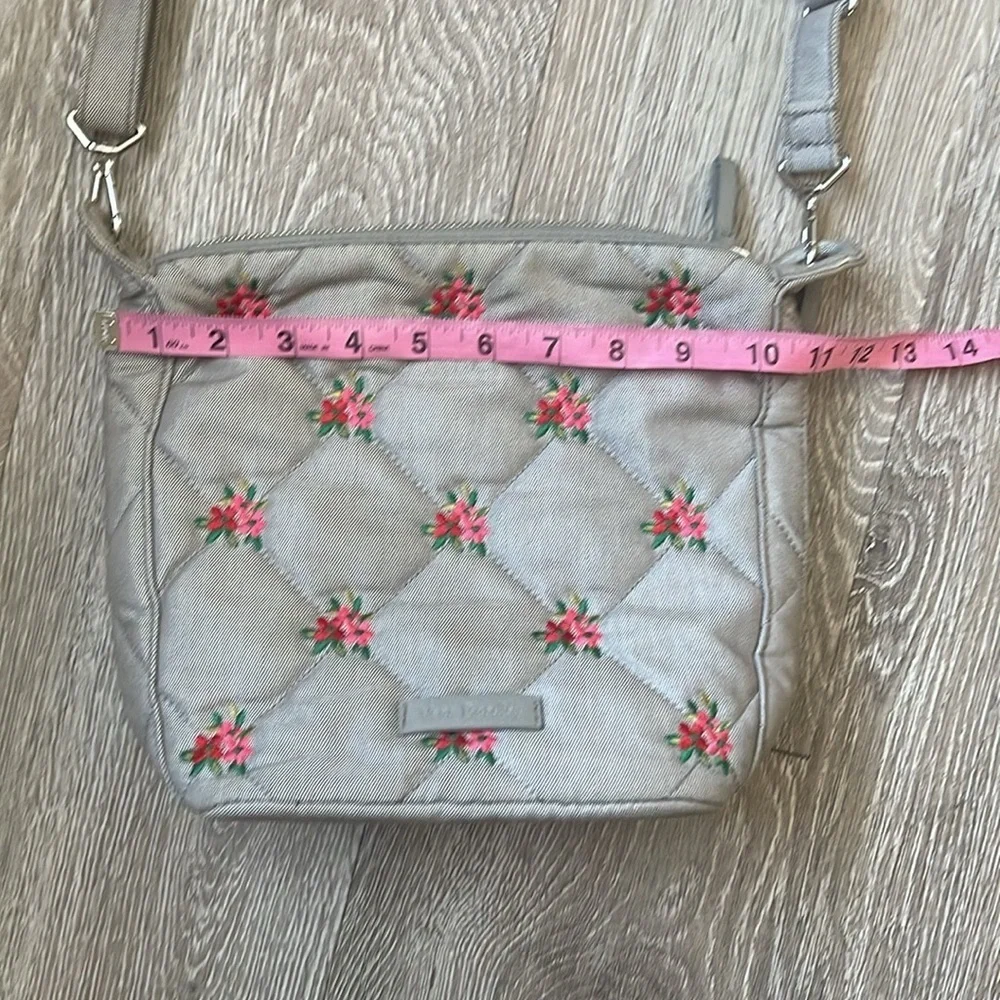Vera Bradley Carson Hobo Bag in Denim Gray Floral Design, Red And Pink Flowers